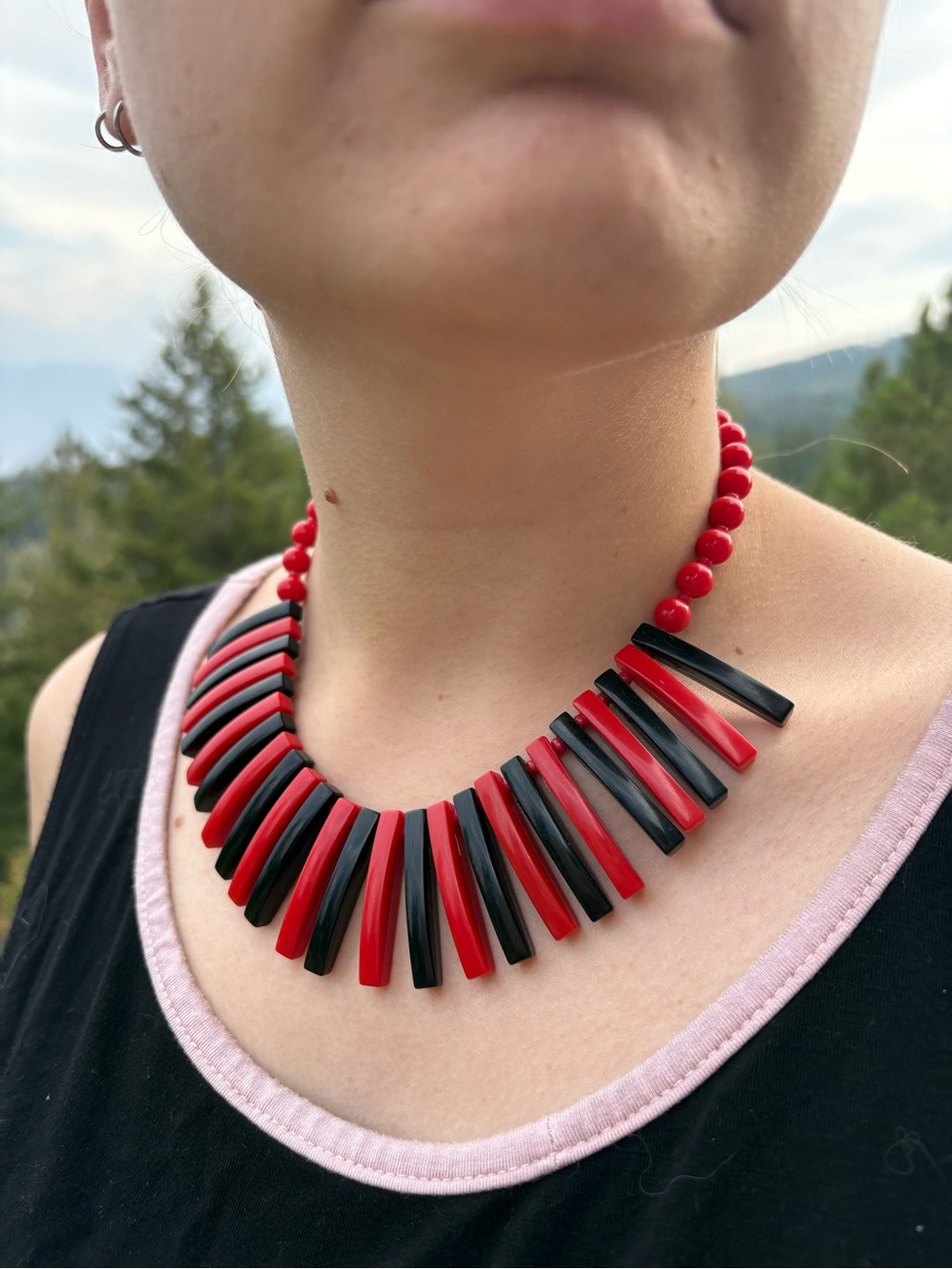 Red &Black Lucite Bib Necklace